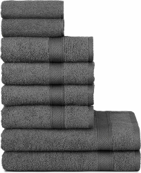 nottoc Handtücher Set Grau 8-TLG / 2 Badetücher 70x140 + 4 Handtücher 50x90 + 2 Gästehandtücher 30x50 - Handtuch mit Aufhänger Baumwolle Saugfähige Weiche Luxus Duschhandtücher - Anthrazit Anthrazit Grau 2 Badetücher + 4 Handtücher + 2 Gästetücher Angebot bei HelloDeals