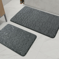 chakme Badezimmer Teppiche Sets 2 Stück, Cobblestone Memory Foam Badezimmer Matten Set dick, Anti-Rutsch-Badematten für Bad,absorbierend waschbar dunkelgrau Badteppiche für Wanne, WC und Boden Dunkelgrau 2er-Pack Angebot bei HelloDeals