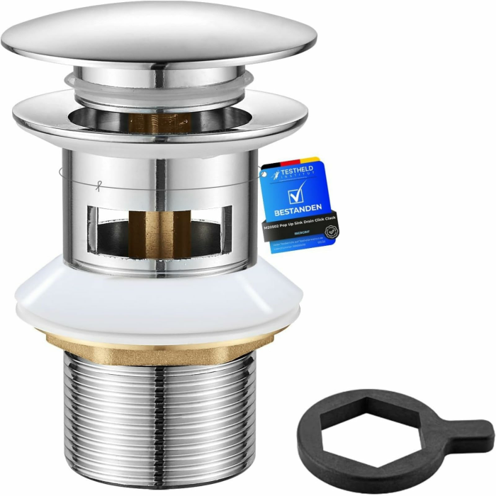 Ibergrif Messing Ablaufgarnitur Waschbecken mit Überlauf – Universal 41–50mm Pop-up Abflussstopfen mit Chromadapter, Wasserdicht, Anti-Verstopfung, Modell M20502 Chrom mit Überlaufloch(Großer Deckel) Angebot bei HelloDeals