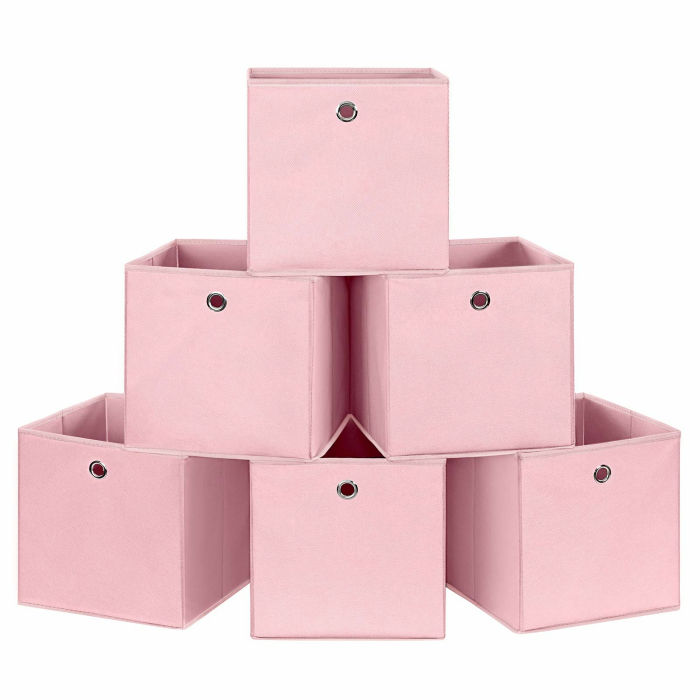 SONGMICS Aufbewahrungsboxen, 6er Set, Faltbare Stoffboxen, Faltboxen Aus Vliesstoff, Würfel, Aufbewahrungskörbe, Für Spielzeug Und Kleidung, Rosa RFB02PK-3 Pink Angebot bei HelloDeals