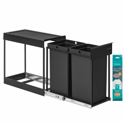 SONGMICS Mülleimer küche, Mülltrennsystem für Unterschrank, 2 x 15 L, Abfalleimer 2 Fächer, ausziehbar, Stahlrahmen, ABS-Deckel, tintenschwarz LTB950B01 tintenschwarz 2 x 15 L Angebot bei HelloDeals