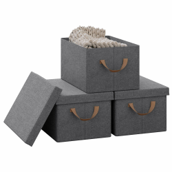 WOLTU Aufbewahrungsbox mit Deckel 3 Stück, aus Polyesterstoff, für Schlafzimmer, Arbeitszimmer, Wohnzimmer, Organizer Box mit Griffen, faltbar, Grau, 38x20x27 cm Grau 20L(3stücke) Angebot bei HelloDeals