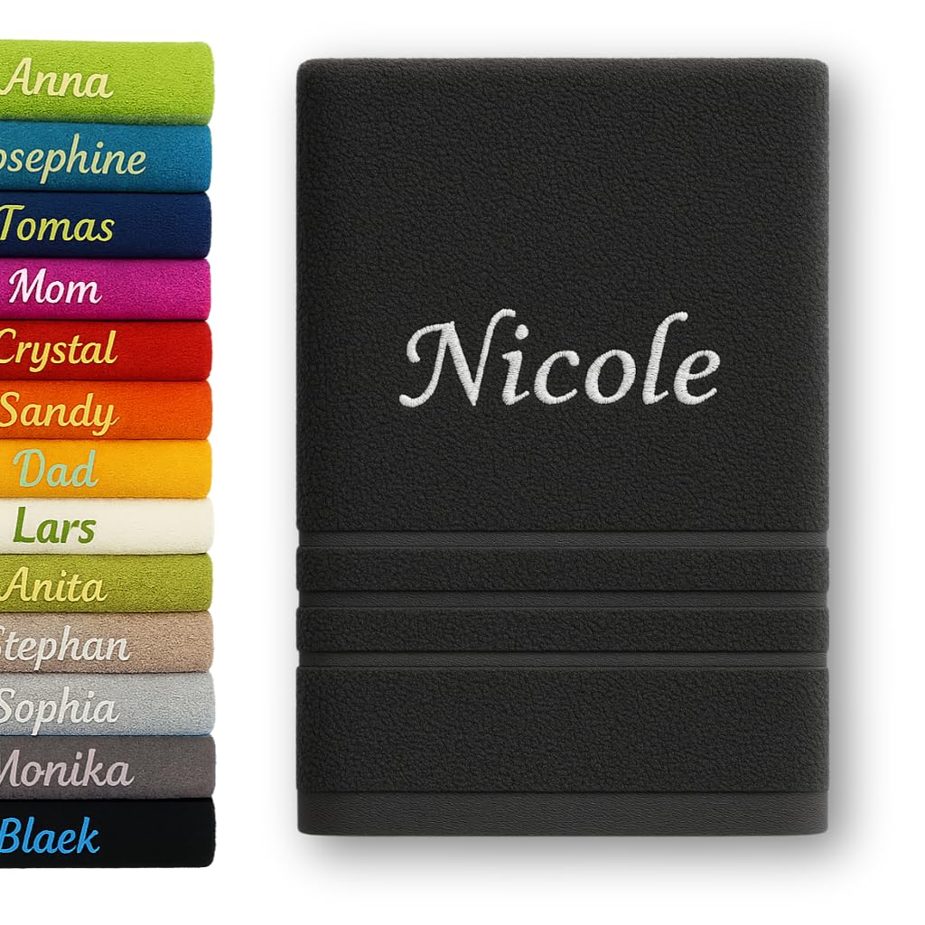 Personalisiertes Badetuch mit Namen Schön Bestickt Name Benutzerdefinierte Handtuch 140 x 70 cm Badetuch Baumwolle Handtuch (Dunkelgrau) Angebot bei HelloDeals