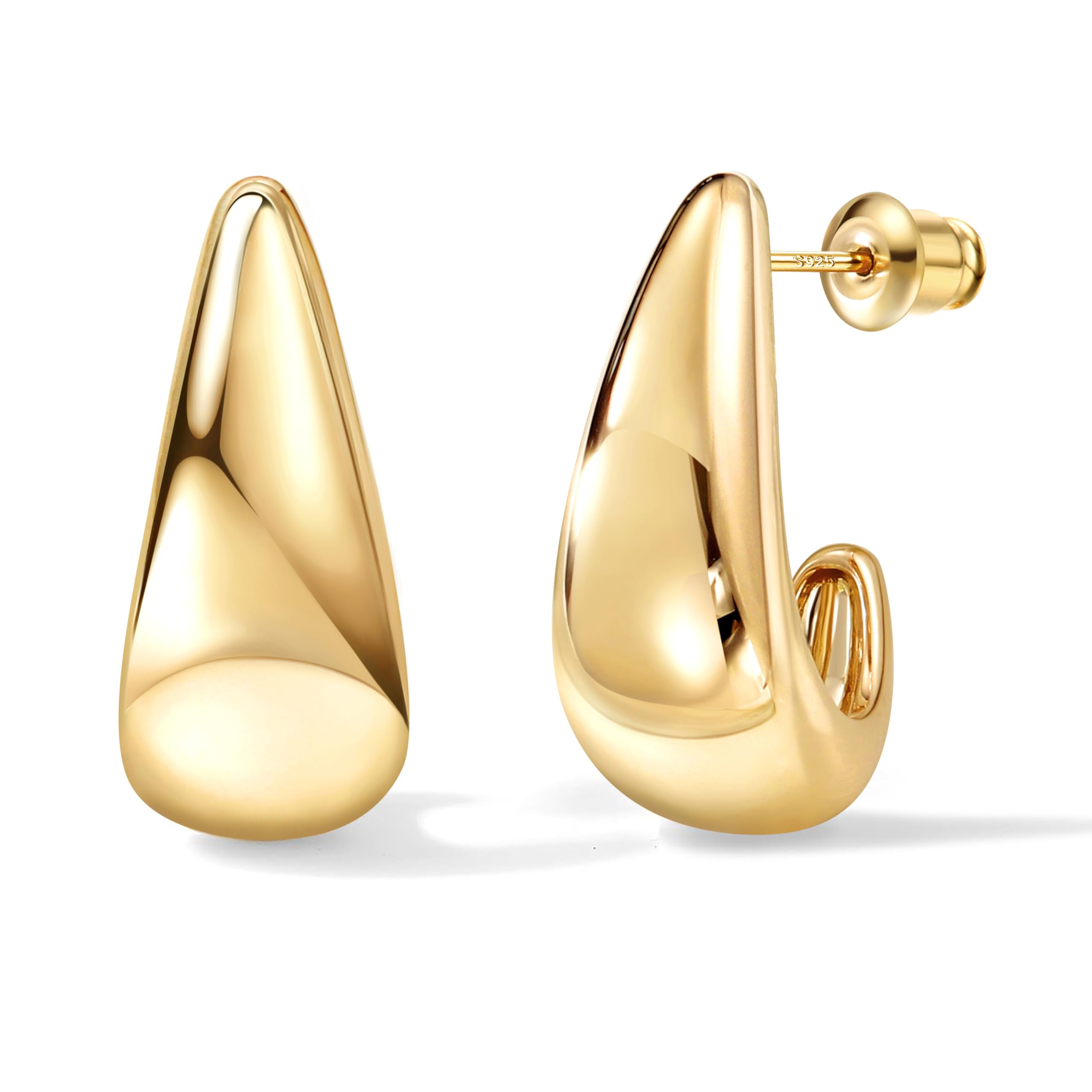 DOCHAIS 925 Sterling Silber Chunky Huggie Creolen für Damen | 14K Vergoldete Tränen- & Kuppelförmige Dicke Goldcreolen, Hypoallergen, Gold/Silber/Roségold | Schmuck Geschenke für Frauen Angebot bei HelloDeals