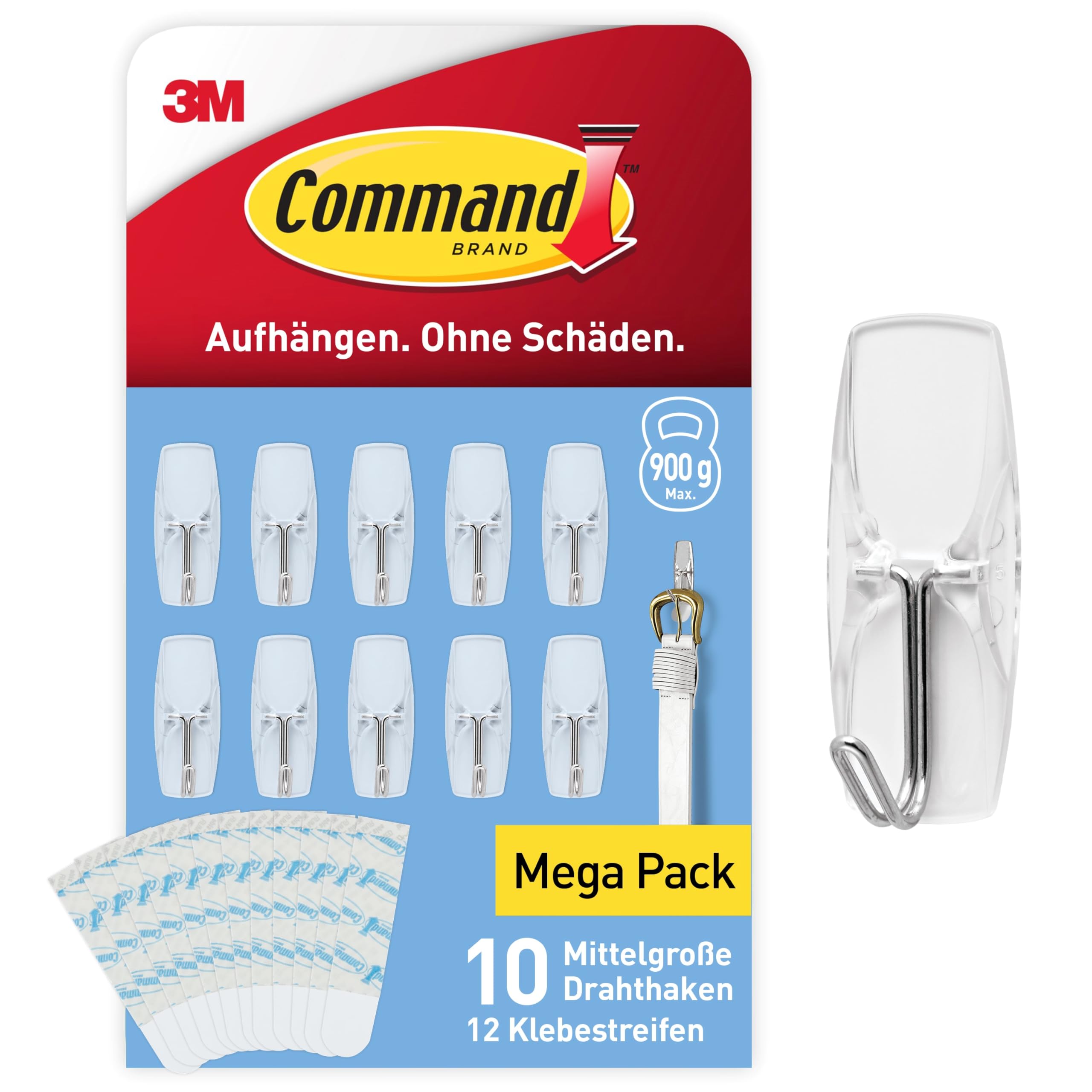 Command Haken für Weihnachtsdeko und Lichterketten, 10 Transparente Haken mit Metallspitzen, 12 Klebestreifen - Dekorieren für Weihnachten ohne Löcher und Bohren Mittlerer Draht - Vorteilspackung Transparent Angebot bei HelloDeals