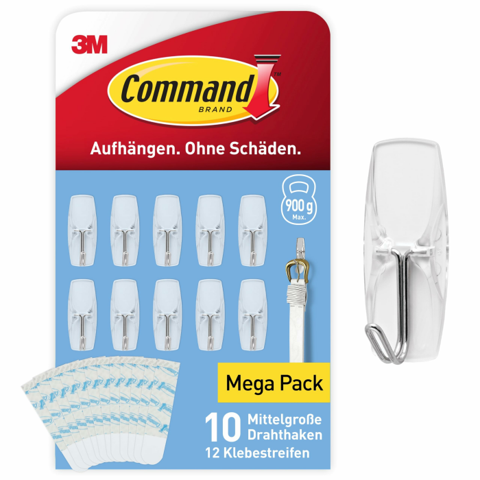 Command Haken für Weihnachtsdeko und Lichterketten, 10 Transparente Haken mit Metallspitzen, 12 Klebestreifen - Dekorieren für Weihnachten ohne Löcher und Bohren Mittlerer Draht - Vorteilspackung Transparent Angebot bei HelloDeals