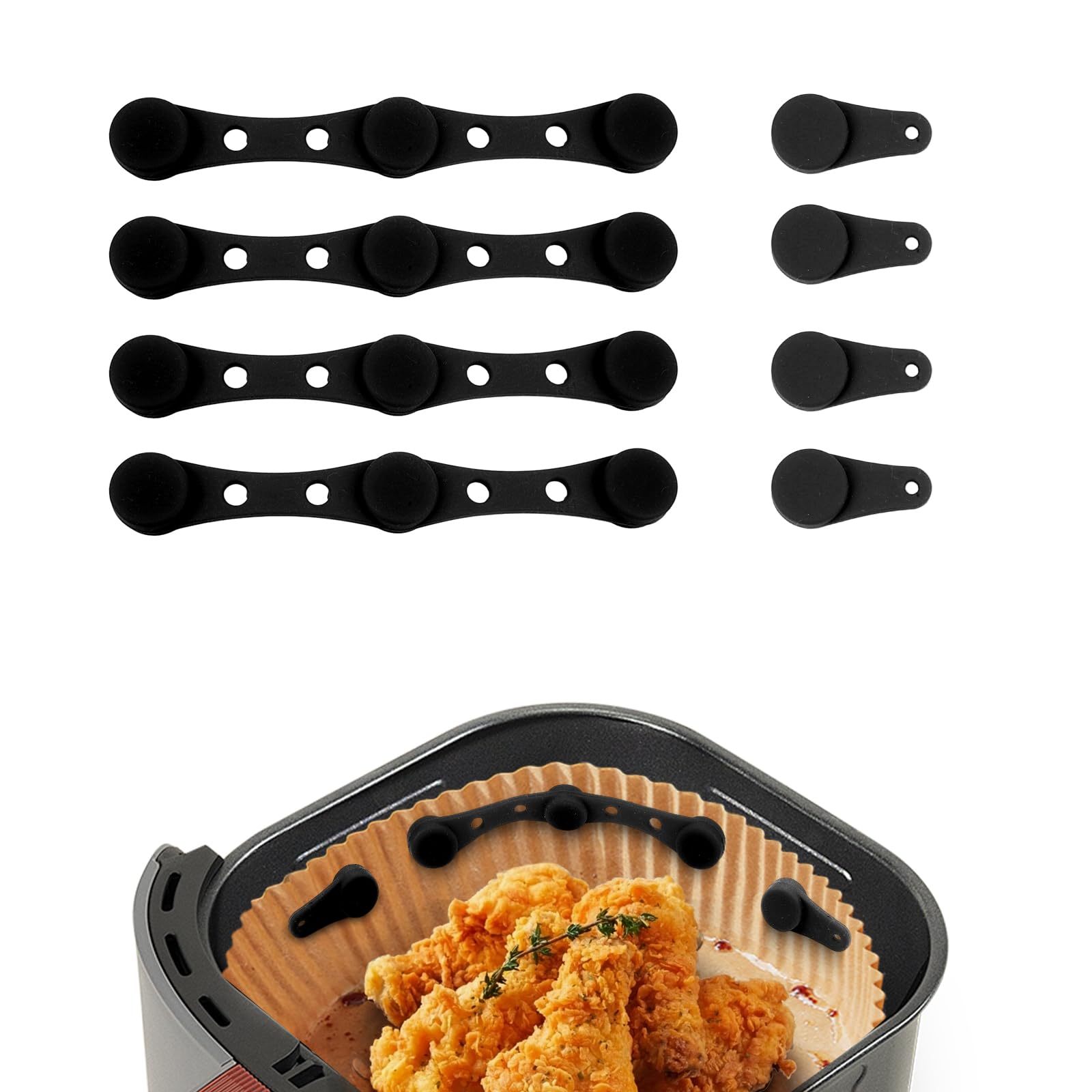 8 Stück Magnete für Airfryer Backpapier Silikon, hitzebeständige Sicherheitsschnalle sichert Pergamenteinlagen, verhindert, dass Papier verbrennt, passend für Ninja,Philips,Cosori(Schwarz) Angebot bei HelloDeals