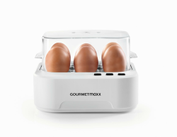 GOURMETmaxx Sprechender Eierkocher für 6 Eier | Design Egg Cooker mit Eierstecher, Messbecher & Sprachausgabe | 3 Härtegrade für perfekt gekochte Eier | Leichte Reinigung & einfache Handhabung Angebot bei HelloDeals
