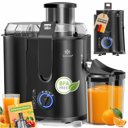 KESSER® Zentrifuge Entsafter für Obst | Gemüse aus Edelstahl 1100W, große Fütterungsröhre, 3 Stufen, Elektrische Zentrifugal Saftpresse Juicer + Bürste, Saftbehälter, Rezeptbuch, Schwarz Angebot bei HelloDeals