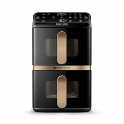 Philips Airfryer 4000 Series Stacked Dual Basket, Gestapelte Heißluftfritteuse mit 2 Körben, 10L, RapidAir Technologie, 45% weniger Platzbedarf, PFAS-freie Keramikbeschichtung, Sichtfenster (NA462/70) Angebot bei HelloDeals