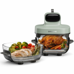 dreame Tasti AirFryer 5-in-1 tragbare Glas-Heißluftfritteuse, Zwei-Behälter-Setup (2,5 L + 4,5 L), 6 mm Borosilikatglas, 3D-Heißluft-Umwälzung, spülmaschinengeeignet, 360°-Panorama-Ansicht, abnehmbar Angebot bei HelloDeals
