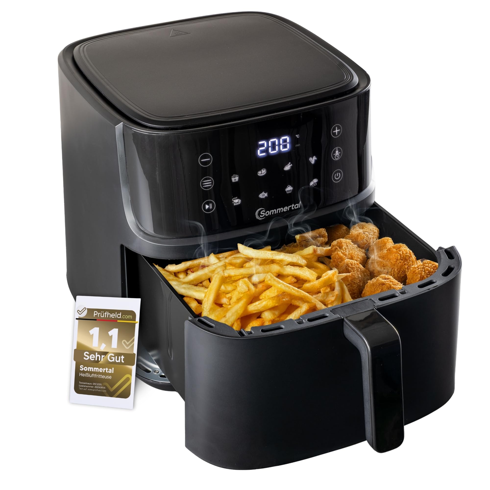 HF760 – XXL Airfryer 7,6L für 12 Portionen, spart bis zu 55% Energie, 2000W Power, digitale Heißluftfritteuse mit 8 Programmen, BPA-frei, spülmaschinenfest, TÜV geprüft 7.6 Liter Angebot bei HelloDeals