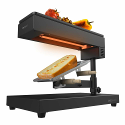 Cecotec Raclette Cheese&Grill 6000 Schwarz. Leistung 600W, Grillfunktion, Edelstahl-Finish, verstellbares Thermostat, 2 Holzspatel, antihaftbeschichteter oberer Grillrost Angebot bei HelloDeals