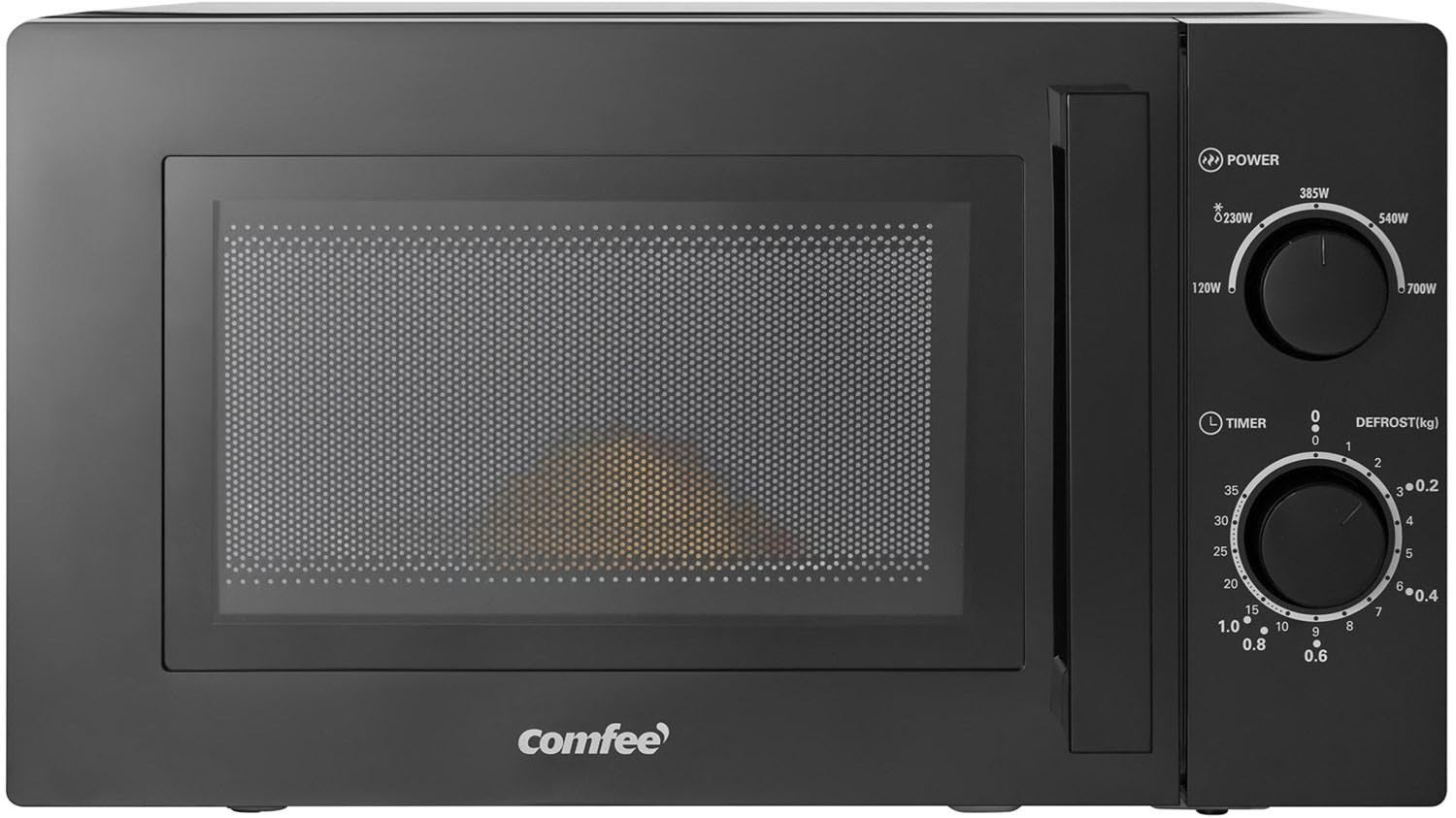 Comfee CMSN 20 bk Mikrowelle/Solo-Mikrowelle mit 5 Leistungsstufen/Innenbeleuchtung/easy Defrost/360°Drehteller/Zwei Drehregler/20L/700W/ Schwarz Angebot bei HelloDeals