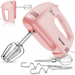 Handmixer, 7-stufig einstellbarer Küchenmixer, 5 Edelstahl-Zubehörteile (2x Knethaken, 2x Rührbesen,1x Schneebesen) – ideal für Küchen- und Backanwendungen Pink Angebot bei HelloDeals