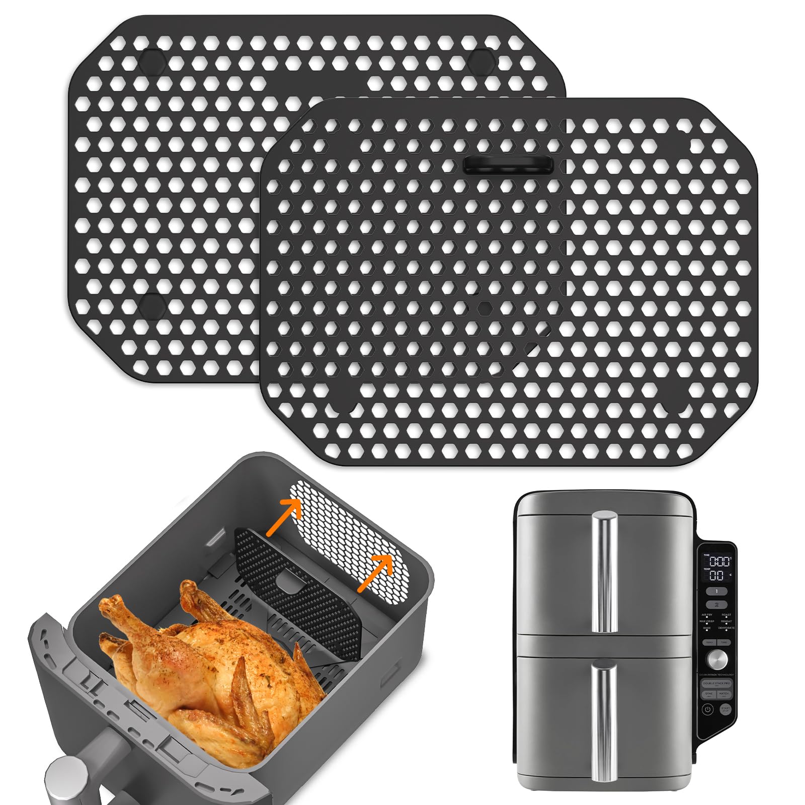 2 Stück Spritzschutz Zubehör für Ninja Double Stack XL SL400EU und SL300EU,Wiederverwendba Silikon Heißluftfritteuse Zubehör Airfryer Zubehör für Ninja Airfryer Double Stack SL400EU und SL300EU Angebot bei HelloDeals
