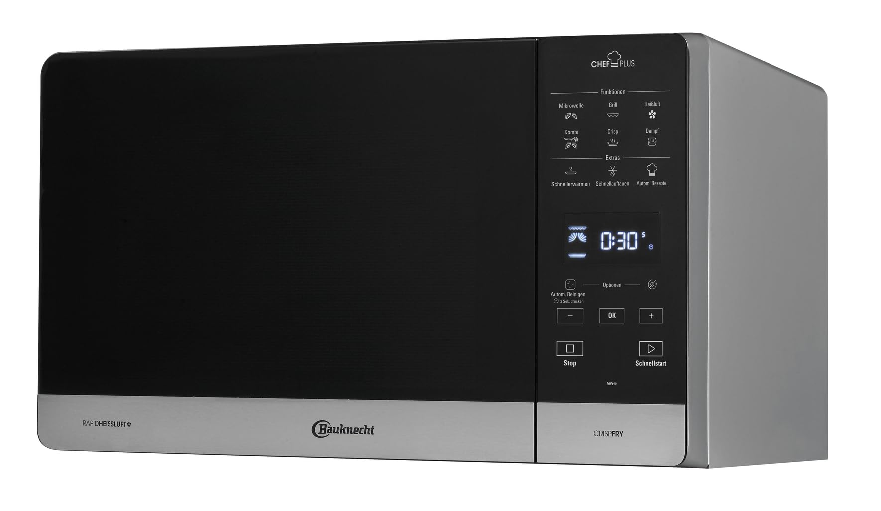 Bauknecht MWA 49 SL Mikrowellen-Backofen (freistehend)/ Dampfgarfunktion/ 3D-System–gleichmäßige Ergebnisse/AutoClean/ 6 Leistungsstufen/ 25 l Garraum/Glasdrehteller 28 cm Ø/DualCrisp & CrispFry aluminum Modell 2024 Angebot bei HelloDeals