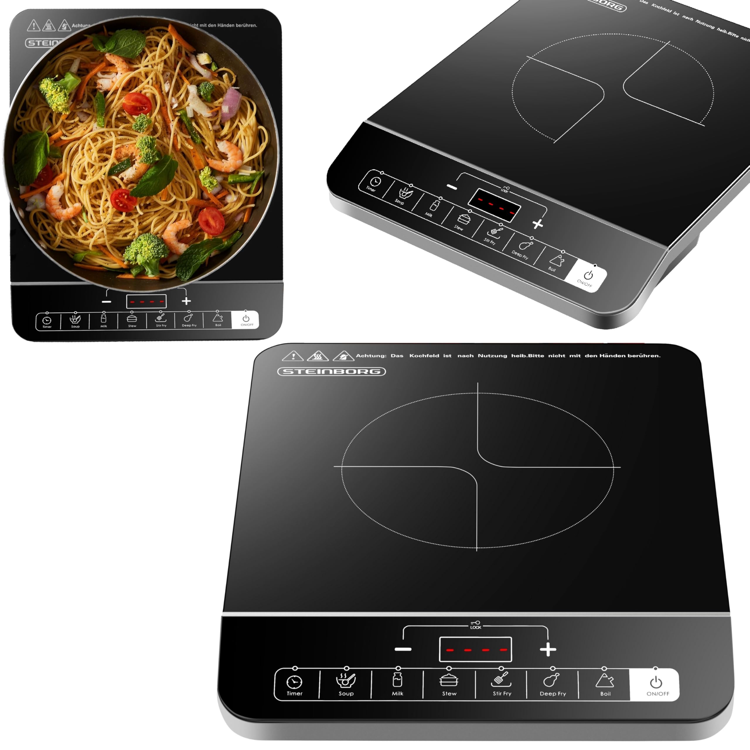 Steinborg® Induktionskochplatte Induktionskochfeld 1 Platte 2000 Watt Automatikprogramme Herdplatte Kochplatte Induktion Induktionsherd Touch Bedienfeld Kindersicherung Induktionsplatte Angebot bei HelloDeals