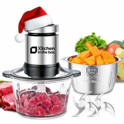 Kitchen in the Box Zerkleinerer Küche Elektrisch 400W Multizerkleinerer, fleischwolf mit 2 Schüsseln(2L+2L) und 2 Bi-Level Edelstahl Klingen, Universalzerkleinerer für Fleisch,Gemüse,Zwiebeln,Obst Silber,2L+2L(2Schüsseln) Angebot bei HelloDeals