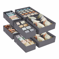 SONGMICS RUS08GY Schubladenteiler, 8 Stück, faltbar, für BHs, Höschen, Socken und Krawatten, Aufbewahrungsboxen aus Stoff für Schränke, Grau Angebot bei HelloDeals