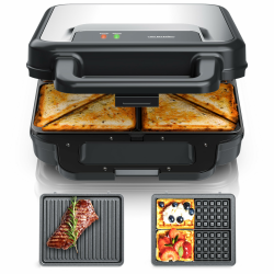 Arendo - Sandwichmaker XXL 4er - 3 in 1 Waffeleisen Kontaktgrill mit abnehmbaren Platten - mit Antihaftbeschichtung - BPA frei - Temperaturkontrolle – Sandwichtoaster - 4er Platten Angebot bei HelloDeals