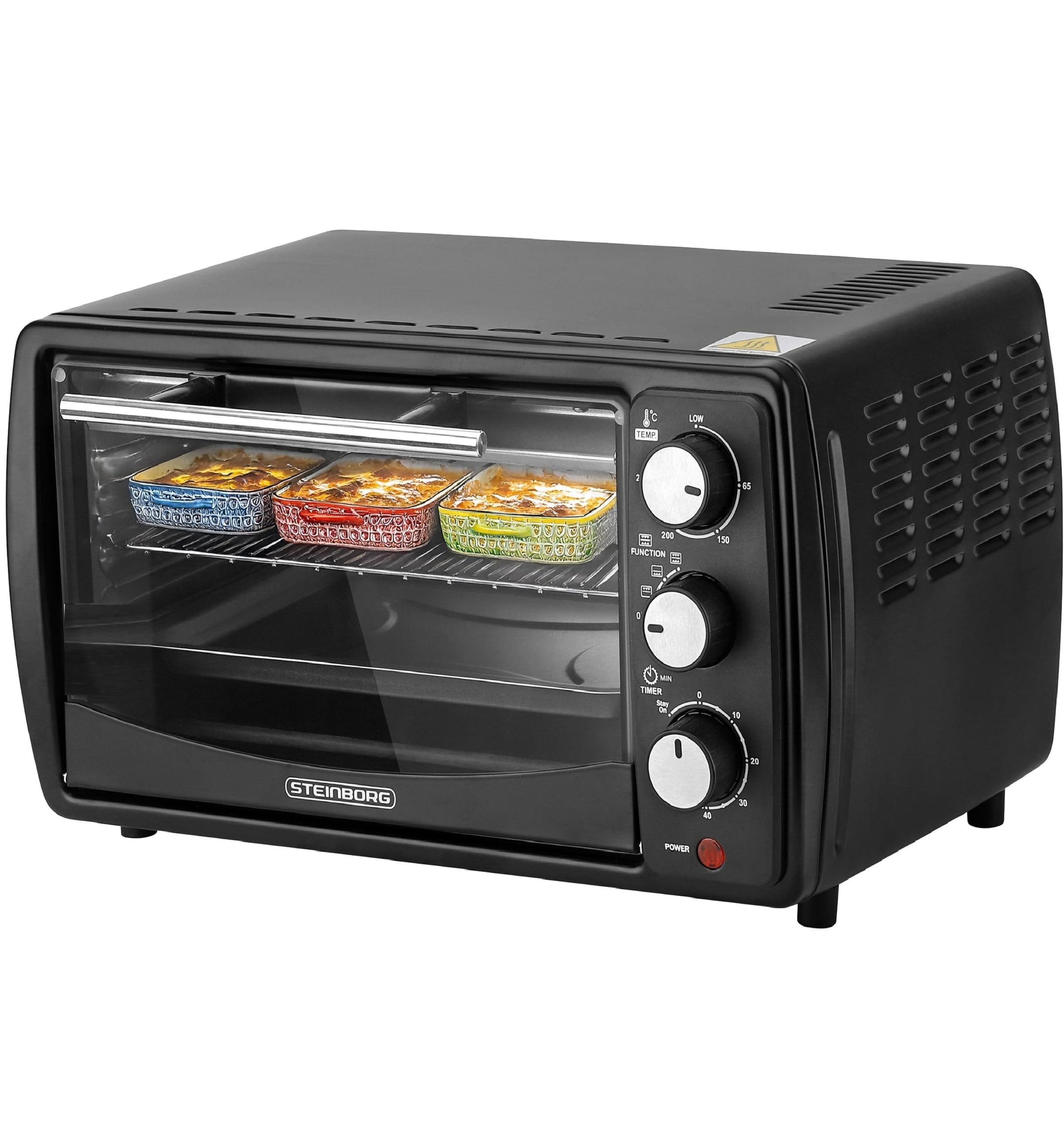 Steinborg® Mini Backofen 13 Liter Krümelblech Ober- und Unterhitze 1.200 Watt Miniofen mit Timer kleiner Backofen für Camping oder Haushalt freistehend stufenlose Temperaturregelung bis 230°C Angebot bei HelloDeals