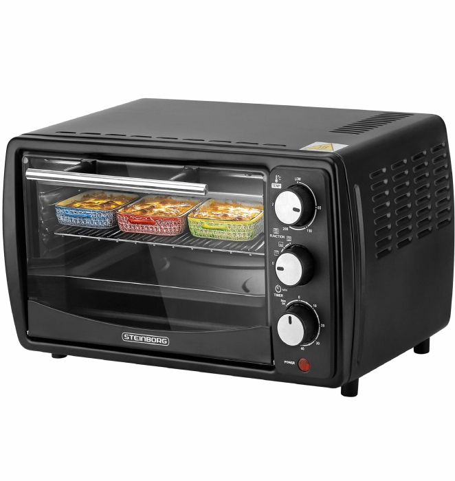 Steinborg® Mini Backofen 13 Liter Krümelblech Ober- und Unterhitze 1.200 Watt Miniofen mit Timer kleiner Backofen für Camping oder Haushalt freistehend stufenlose Temperaturregelung bis 230°C Angebot bei HelloDeals