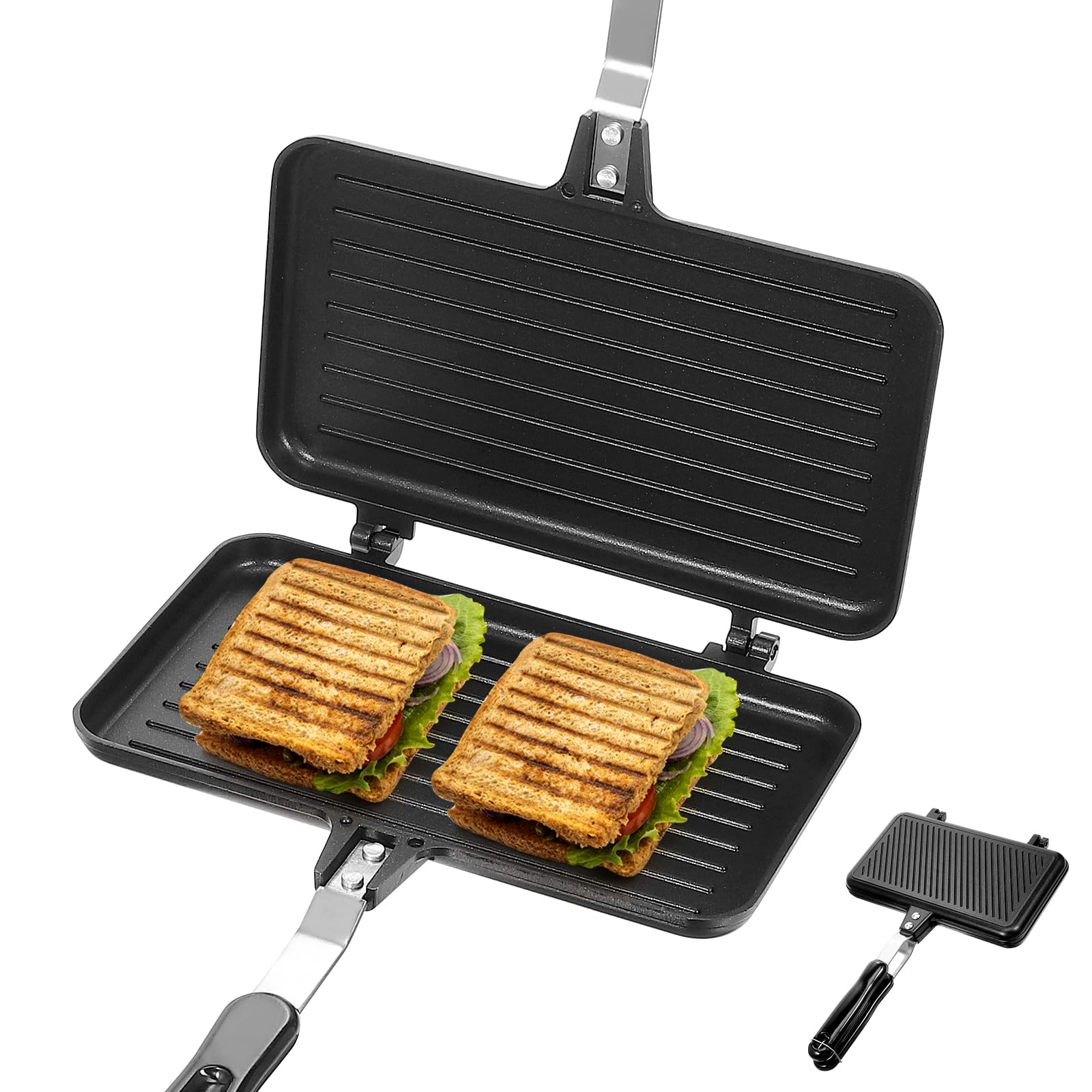 MAGICLULU Doppelseitige Sandwich Backform Antihaftbeschichtete Grillpfanne Mit Griff Toaster Xl Sandwich Maker Herdplatte Toast-Sandwichmaker Aus Aluminium Für Die Küche Zu Hause Angebot bei HelloDeals