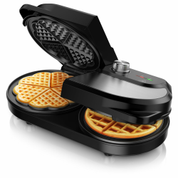 Arendo - Waffeleisen doppelt - Belgische Waffel/Herzform - zwei verschiedene Designs - 2 Zonen - Temperaturregler - Antihaftbeschichtung – 1400 W - Edelstahl - silber/schwarz - BPA frei B: Typ 2 Angebot bei HelloDeals