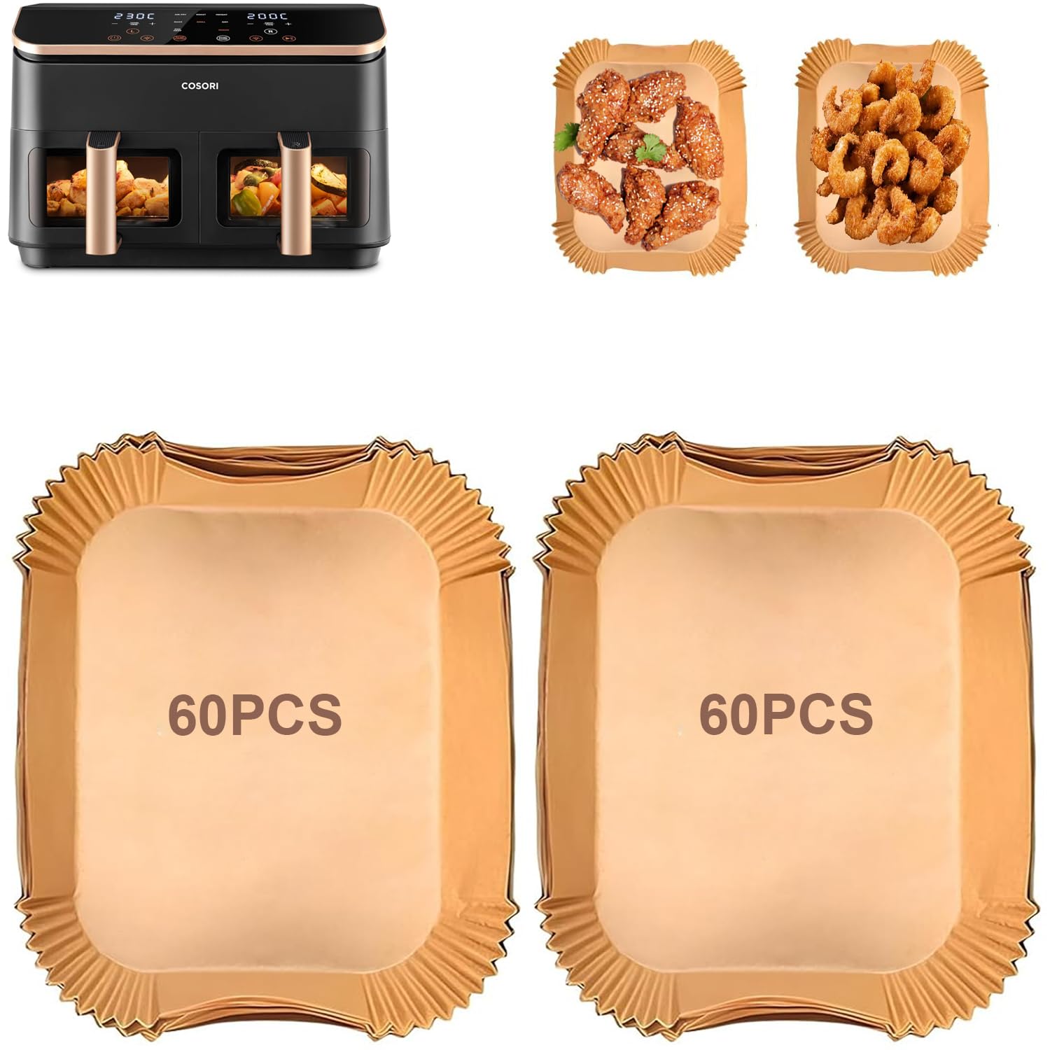 120 Stück Airfryer Backpapier für COSORI Heißluftfritteuse 8,5L, Backpapier für Heißluftfritteuse für COSORI Dual Zone Air Fryer 8,5L, Cookwise 9L, Airfryer Zubehör Air Fryer Accessories Angebot bei HelloDeals