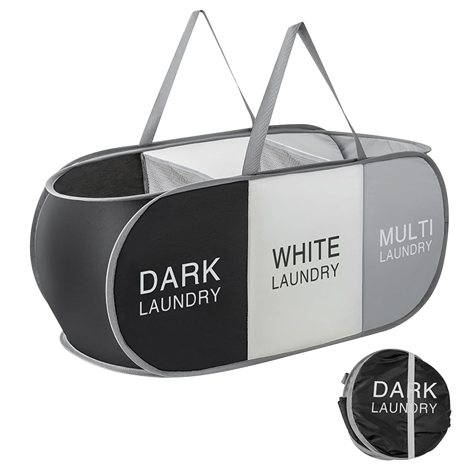 Yiomxhi Faltbar Wäschekorb mit 3 Fächer, 99L Pop Up Wäschesammler mit Henkel, Wäschetasche Groß Klappbarer Aufbewahrung Korb für Kleidung Spielzeug Waschküche Schlafzimmer Reisen Angebot bei HelloDeals