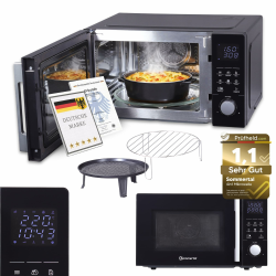 4in1 Mikrowelle 25L – Grill, Heißluft-Fritteuse, Konvektion, 2200W, 8 Programme, Touch-Display, 60 Min Timer, Schwarz, Kindersicherung, Express-Start – inkl. Rost & Crisp-Pfanne Angebot bei HelloDeals