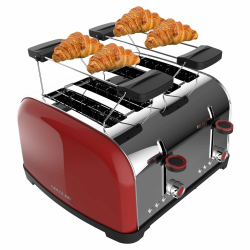 Cecotec Vertikaler Toaster Toastin' time 1700 Double Red, 1700W, Doppelter kurzer und breiter Schlitz 3,8 cm, Obere Stäbe, Edelstahl, Automatische Abschaltung und Pop-up-Funktion, Krümelablage 4 Kurze Schlitze + Stäbe Red Angebot bei HelloDeals