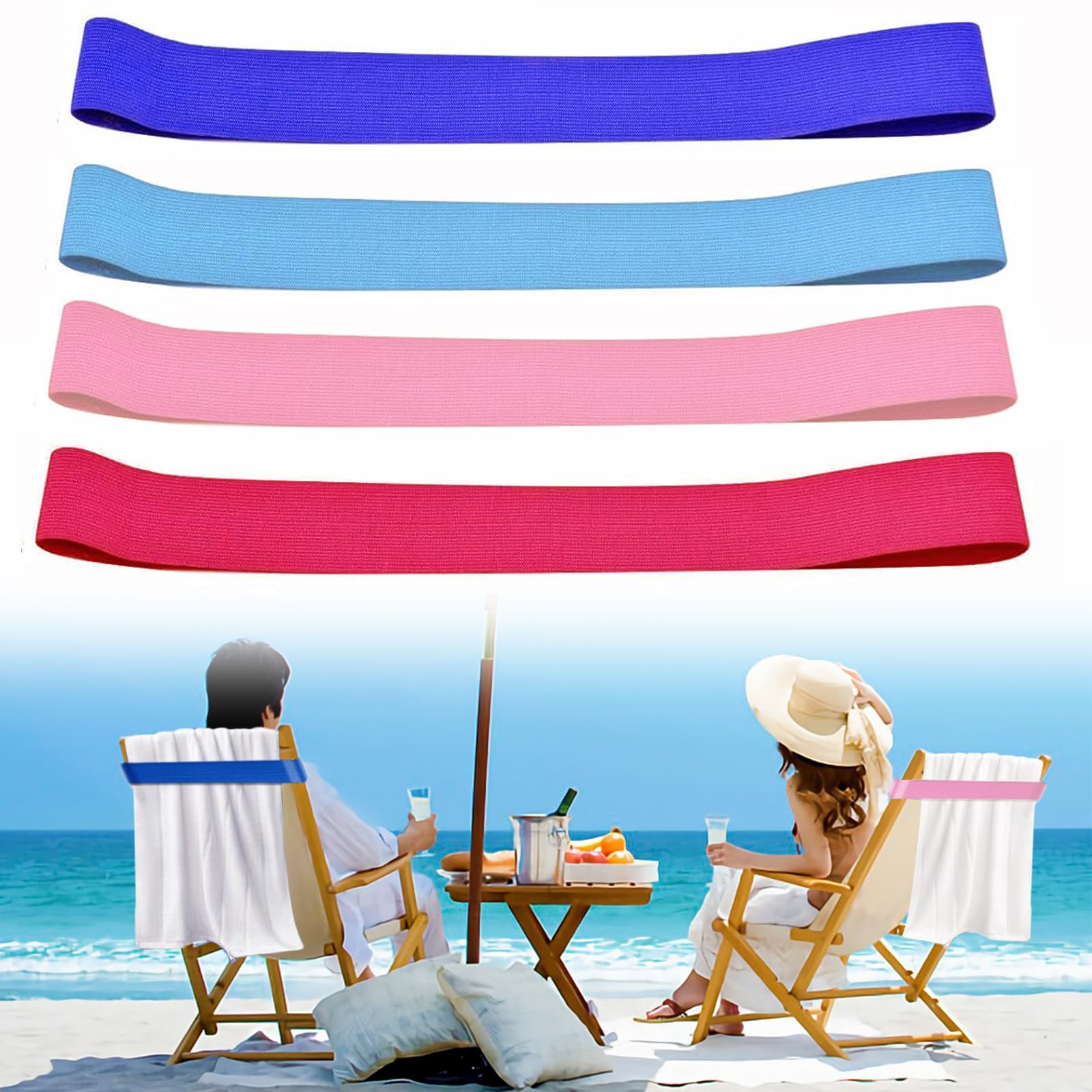 4 Stück Handtuchbänder für Strand, Elastisch Strandtuch Klammern, Strandkörbe Bänder für Sonnenliegen, Winddicht Handtuchklammern für Strandliegen Strand Zubehör Angebot bei HelloDeals