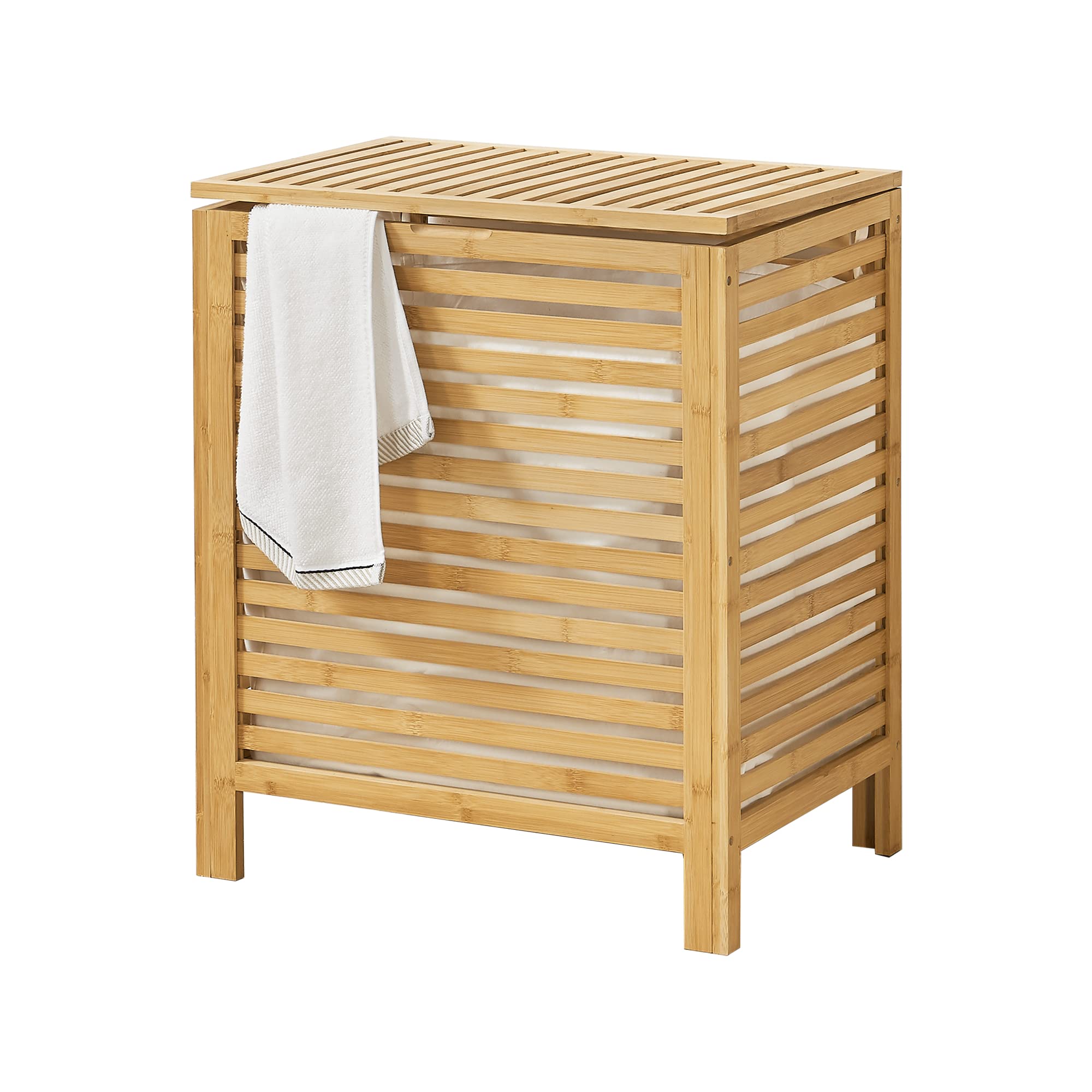 [en.casa] Bambus Wäschekorb Skövde 50,5 x 35,5 x 60 cm Wäschetruhe Wäschesammler mit herausnehmbarem Wäschesack 65 L Angebot bei HelloDeals