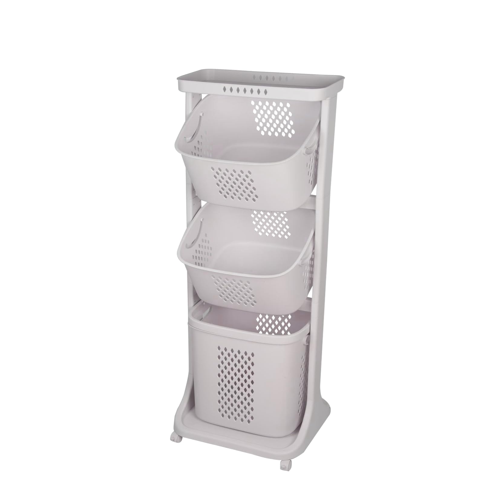 Wäschekorb, Wäschekorb mit 3 abnehmbaren Körben mit Rollen, 44 x 33 x 110 cm, Weiß 44 X 33 X 110 Cm (1 Stück), Weiß Angebot bei HelloDeals