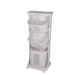 Wäschekorb, Wäschekorb mit 3 abnehmbaren Körben mit Rollen, 44 x 33 x 110 cm, Weiß 44 X 33 X 110 Cm (1 Stück), Weiß Angebot bei HelloDeals