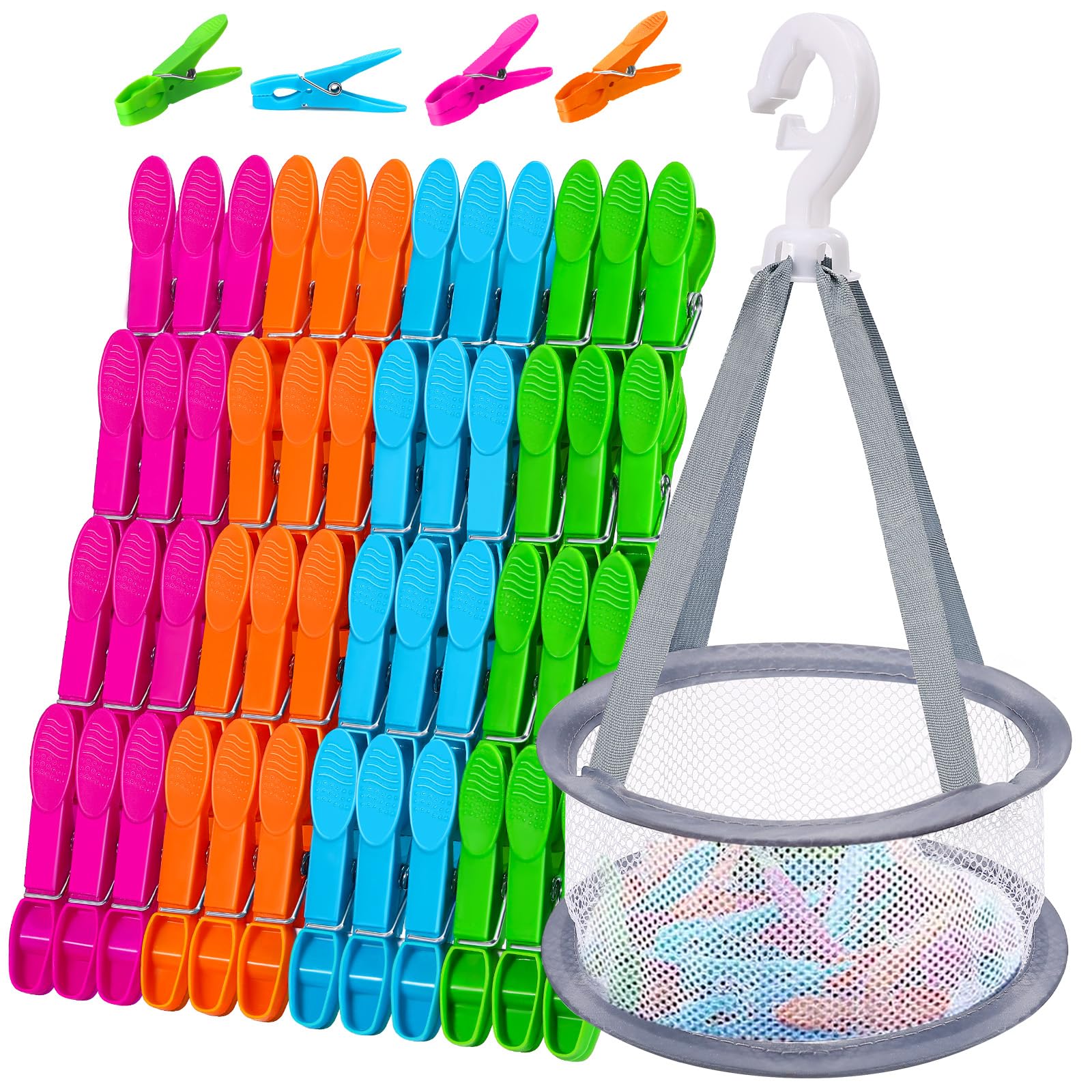 48 Stück Wäscheklammern mit Korb, Windfeste Bunte klammerbeutel für wäscheklammern, Wäscheleinen Ohne Abdruck, Bunte Wäscheklammern mit Beutel, Abdruck sockenklammern für Kleidung Angebot bei HelloDeals