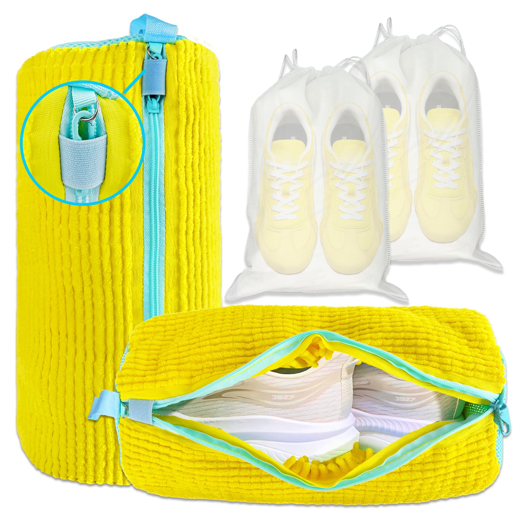 XXL Schuhwaschbeutel Waschmaschine - 2er-Pack Wiederverwendbar Schuhe Waschbeutel, 360° Tiefenreinigung für Sneaker, Tennisschuhe und Slippers, Inkl. 2 Staubdicht Schuhsack (Gelb) Yellow-02 Angebot bei HelloDeals