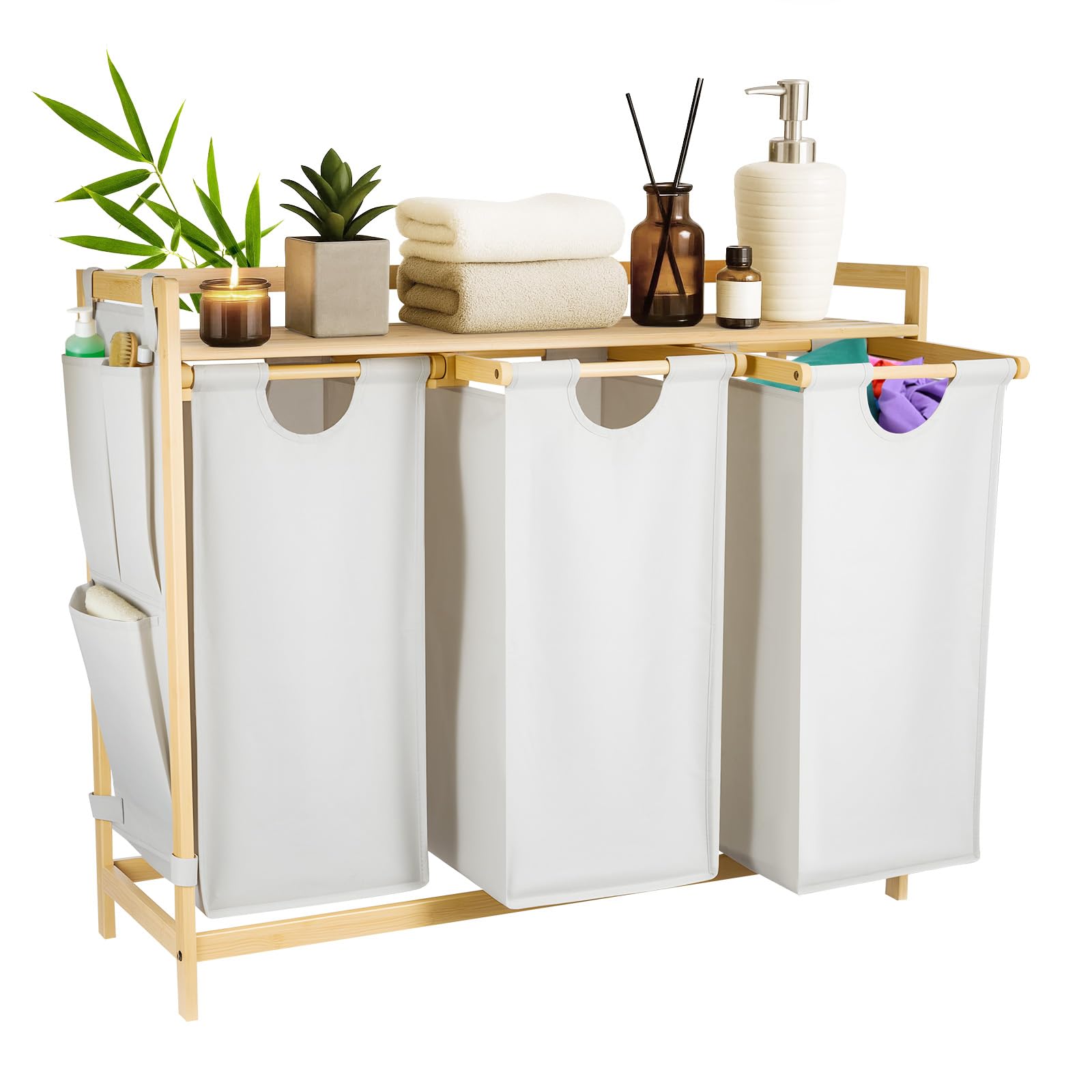 150L Wäschesammler 3 Fächer – Großer Wäschekorb 3 Fächer mit stabilem Rahmen, atmungsaktivem Stoff & Tragegriffen – Faltbarer Wäschebehälter für Schlafzimmer, Bad & Waschküche (Beige) Angebot bei HelloDeals