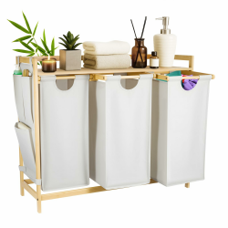 150L Wäschesammler 3 Fächer – Großer Wäschekorb 3 Fächer mit stabilem Rahmen, atmungsaktivem Stoff & Tragegriffen – Faltbarer Wäschebehälter für Schlafzimmer, Bad & Waschküche (Beige) Angebot bei HelloDeals