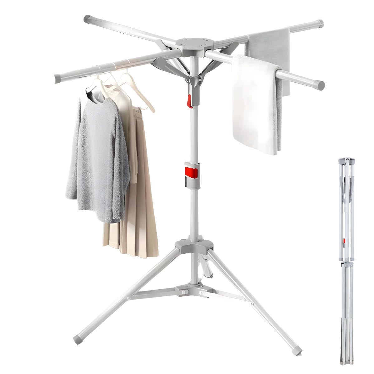 Standtrockner Wäscheständer Hoch Klappbar mit 4 Flügeln, Wäschespinne Wäschetrockner Ständer für Balkon,Drinnen, Draußen Angebot bei HelloDeals