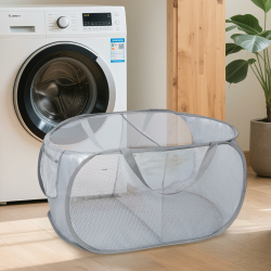 Faltbarer Wäschekorb, Pop-Up-Netzkorb mit Fach und Griff, atmungsaktiver Kleider-Organizer, zwei Netze, Schwarz Angebot bei HelloDeals