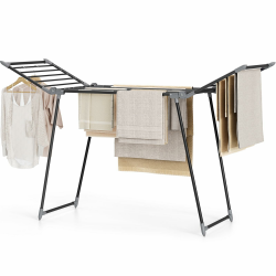 Wäscheständer, Standtrockner, Stabiler Flügelwäscheständer für platzsparende Aufbewahrung, Klappbarer Gullwing Wäscheständer für Lange Wäschestücke, Kleidung, Handtücher, Schwarz Angebot bei HelloDeals