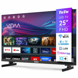 TuTu Smart TV 25 Zoll (64 cm) Full HD VIDAA Fernseher mit WLAN Triple Tuner (DVB-T/T2, DVB-C, DVB-S/S2) APP Store HDMI USB (TUV25FQ1B, 2024) 25 Zoll Full HD VIDAA Angebot bei HelloDeals