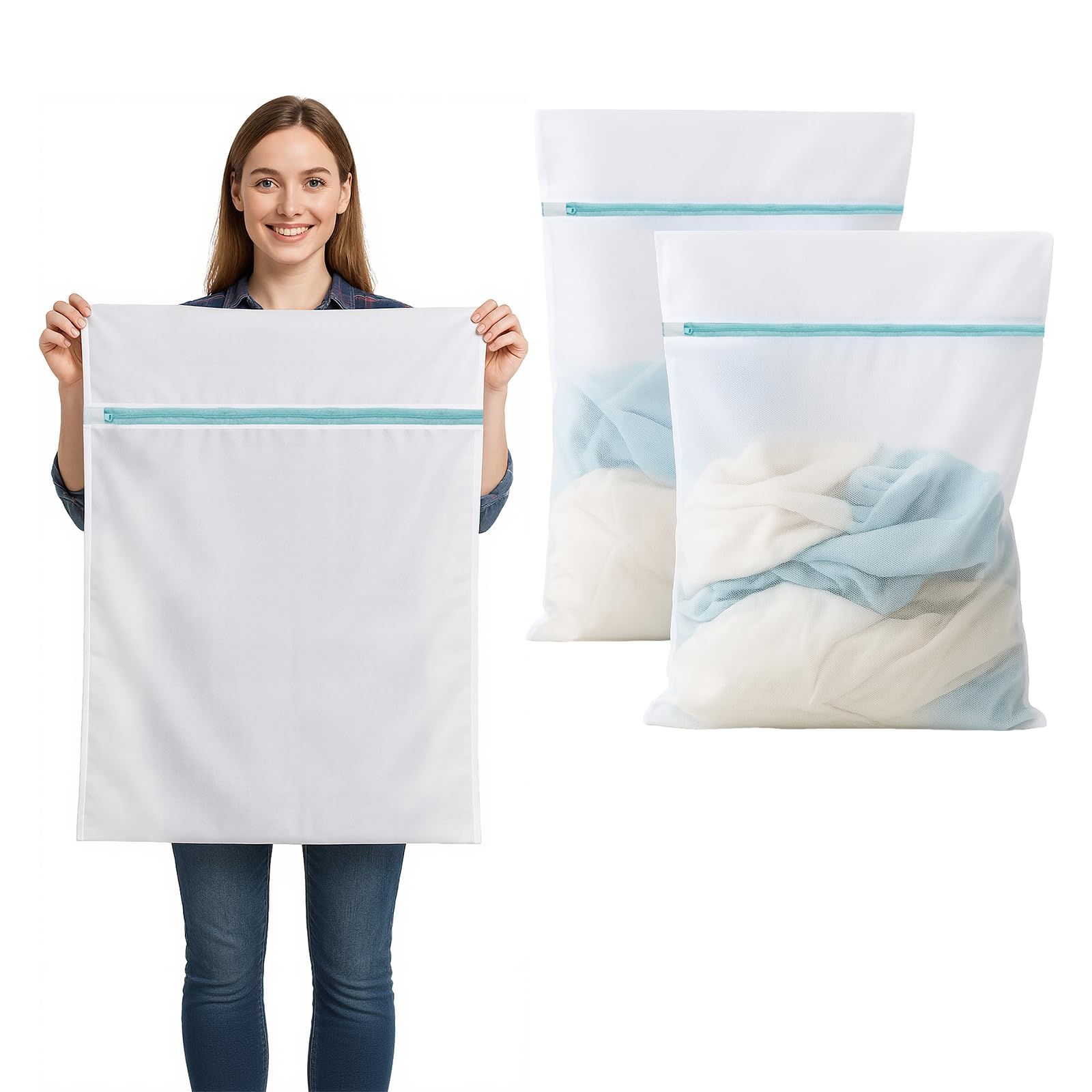 2 Stück Wäschenetz Groß, 60x80 cm Wäschebeutel für Waschmaschine, Große Wäschesäcke für Vorhänge, Mäntel, Bettwäsche, Reise & Babykleidung (Reißfest, Versteckter Reißverschluss) Angebot bei HelloDeals