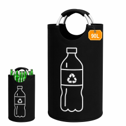 Flaschensammler Altglas Leergut, 90L Schwarz Pfandflaschen Sammelbehälter, Faltbarer Flaschensammler mit Aluminiumgriff, Flaschensammler Küchenvorratskammer, Küche Abstellraum Flaschentasche Angebot bei HelloDeals