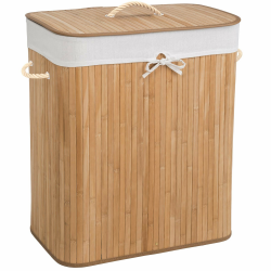 tectake® Bambus Wäschekorb mit Deckel, Wäschesammler mit Deckel und Wäschesack, Wäschekorb schmal, Laundry Basket, Wäschetruhe faltbar, Wäsche Sortiersystem, Wäsche Organizer, 100 L, beige 100l Natural | Nr. 401834 Angebot bei HelloDeals