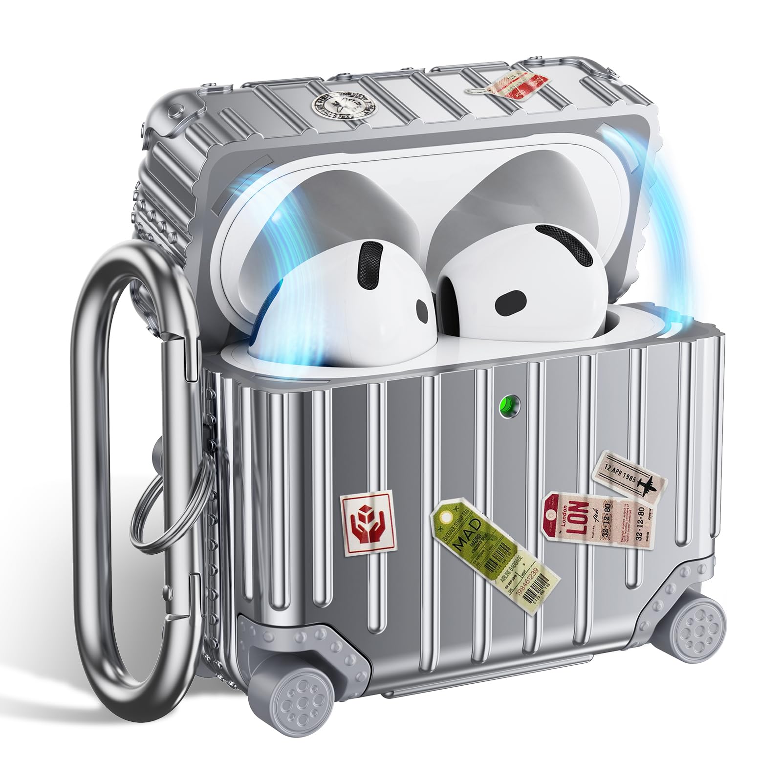 VISOOM kompatibel mit Airpods 4 Hülle, niedliche Lustiges Koffer Hülle für Airpods 4 Case Cover 2024 für Damen Herren Schutzhülle mit Schlüsselanhänger, Silber Silber Airpods 4 2024 Angebot bei HelloDeals