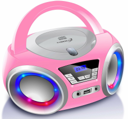 Cyberlux CD-Player mit LED-Beleuchtung, Kopfhöreranschluss, tragbares Stereoradio, Kinderradio, Stereoanlage, USB, CD/MP3-Player, UKW-Radio, Kopfhöreranschluss, Aux in Pretty Kitty Pink Angebot bei HelloDeals